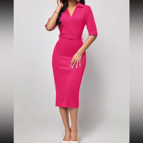 Classic belted bodycon dress - Picture 3 of 16